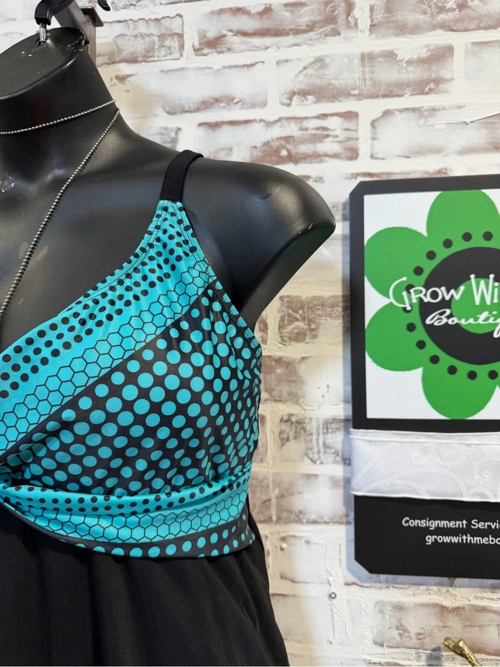 Black & Teal Polka Dot Babydoll Tank swim dress top XL
